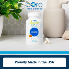 Core Med Science close-up of berberine capsule and liposomal coating