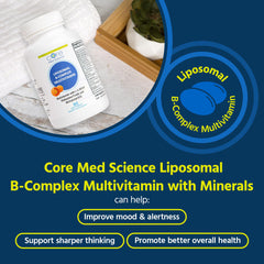 Core Med Science Liposomal Active B-Complex bottle label highlighting liposomal delivery.