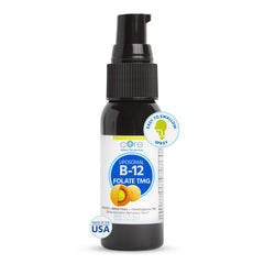 Core Med Science liposomal B12 folate TMG spray bottle for mood and energy support.