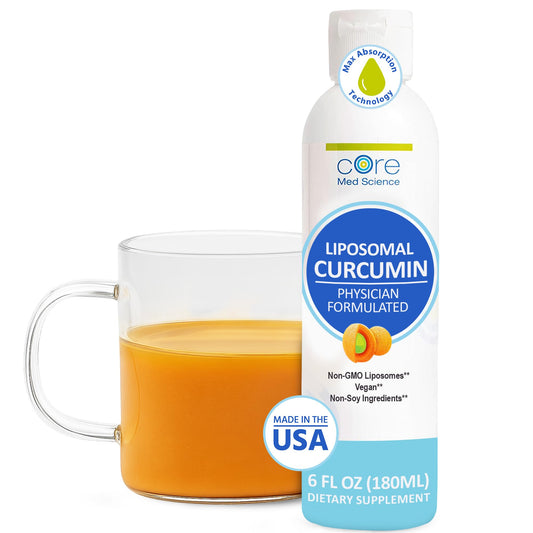 Core Med Science liposomal curcumin liquid bottle with high absorption formula.