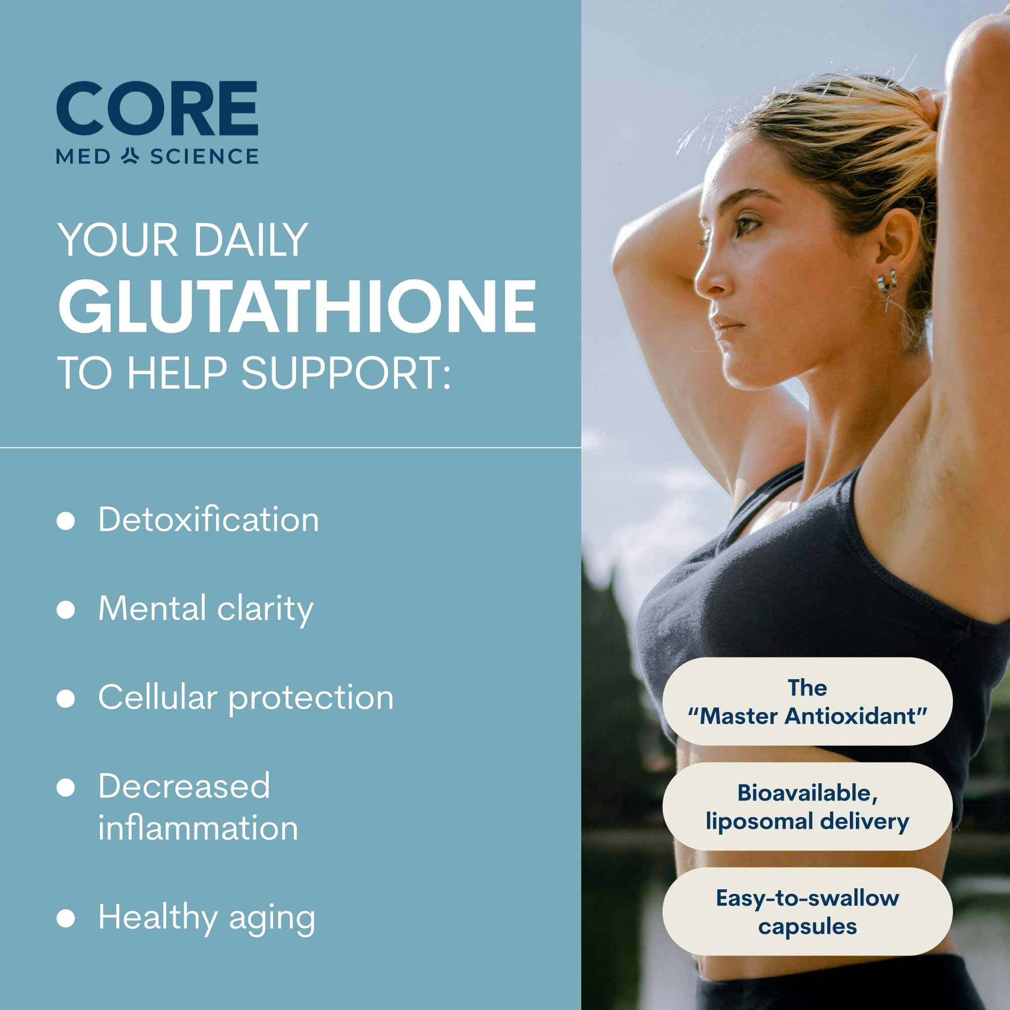 Core Med Science Liposomal Glutathione liquid bottle closeup with citrus flavor