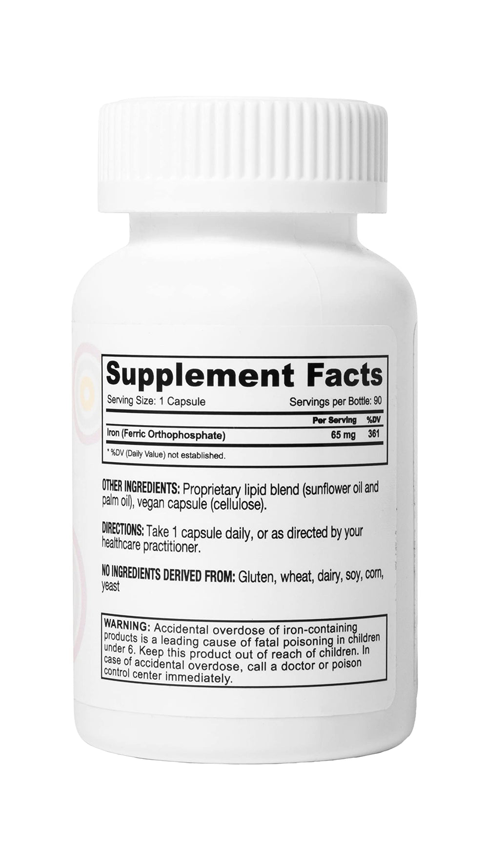Dairy-free, non-GMO liposomal iron capsules suitable for sensitive diets.