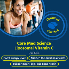 Core Med Science Liposomal Vitamin C bottle label highlights non-GMO USA-made quality
