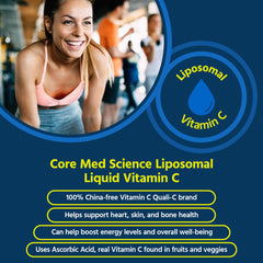 Core Med Science liposomal vitamin C liquid pour shows easy dosing for daily use.