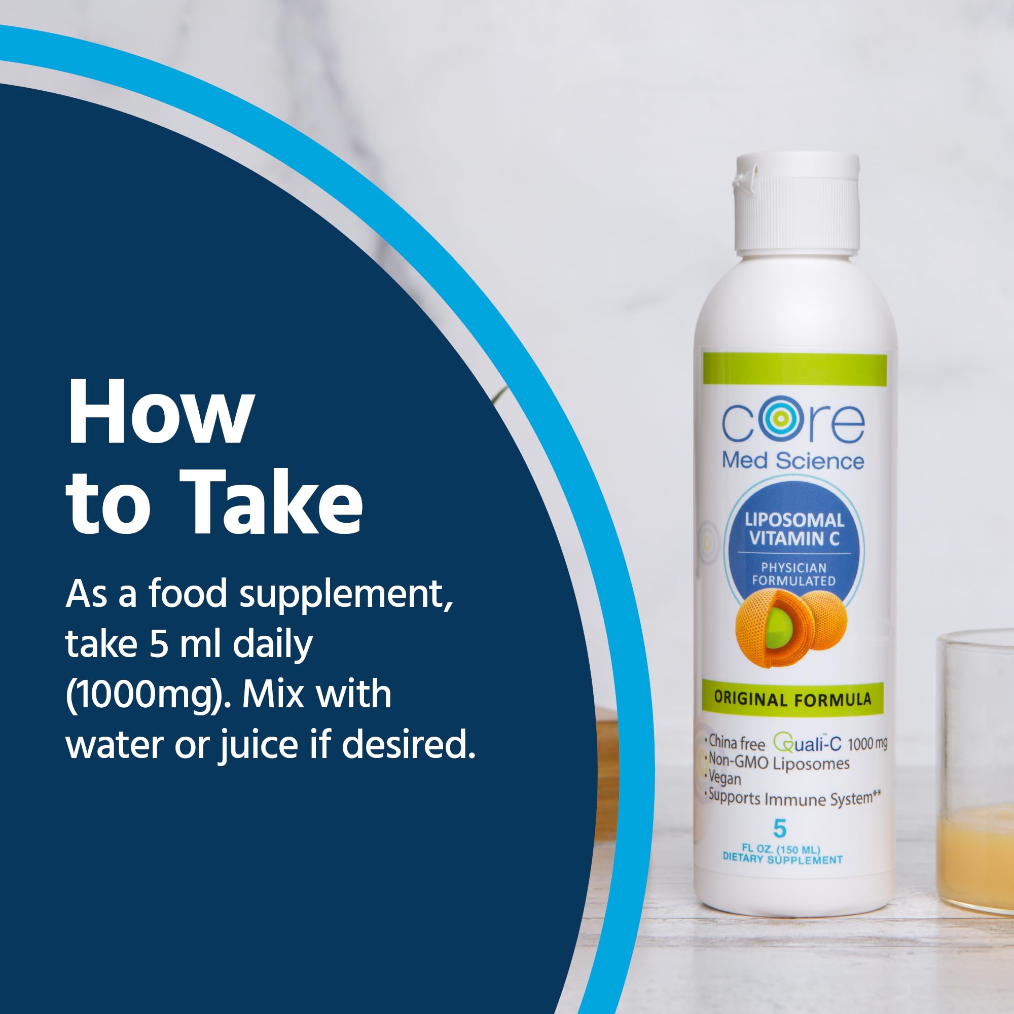 Core Med Science non-GMO badge on bottle for clean ingredients.