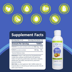 Core Med Science Quali-C label closeup emphasizing Scottish vitamin C purity.