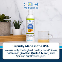 Core Med Science liposomal vitamin C bottle on shelf for routine use.