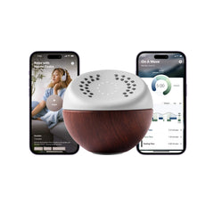Core Meditation Trainer in hand with wood finish for on-the-go calm
