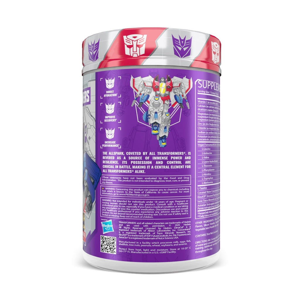 Core Nutritionals Allspark ingredients panel with vegan EAA/BCAA blend for recovery.