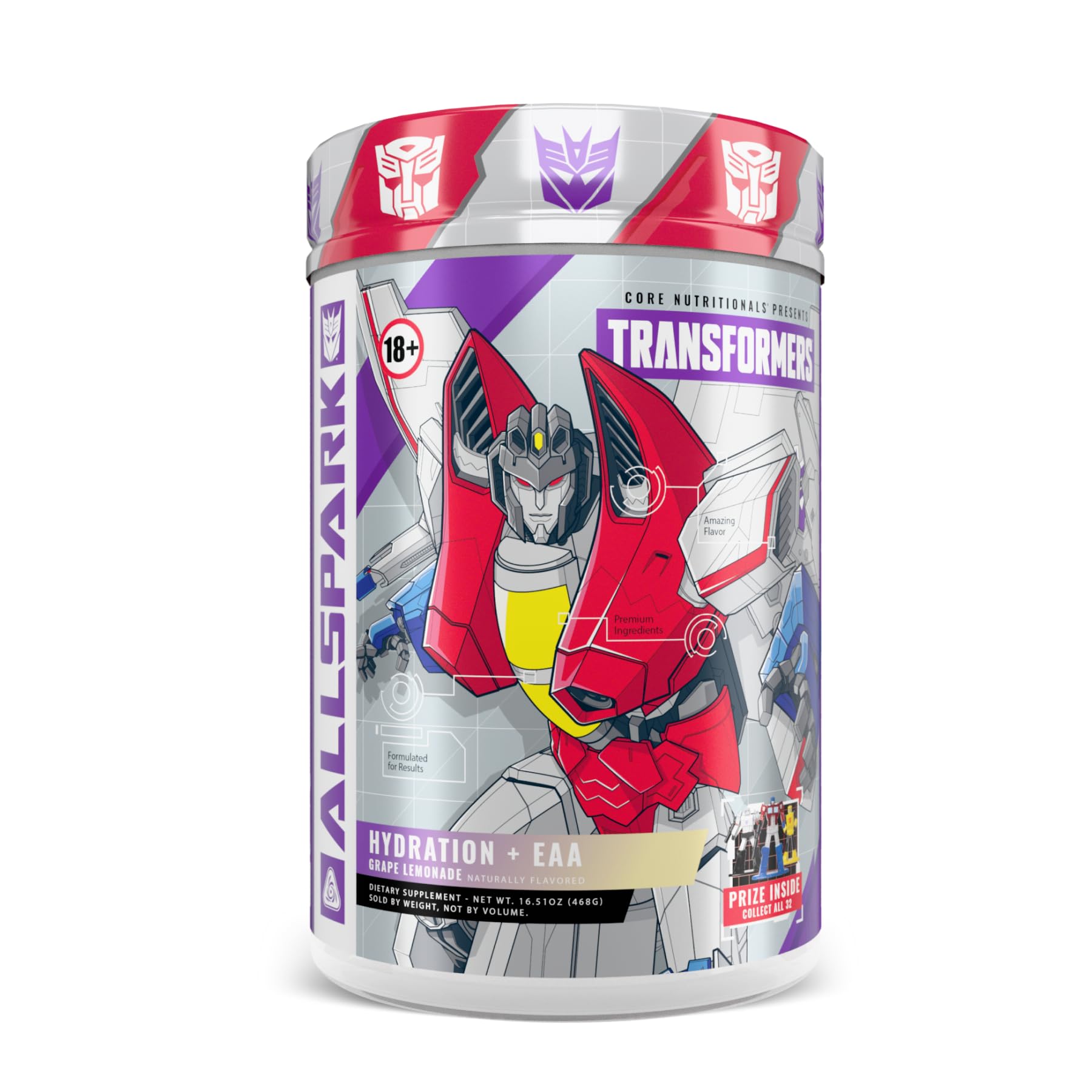 Core Nutritionals Allspark Starscream can artwork highlighting hydration and energy.