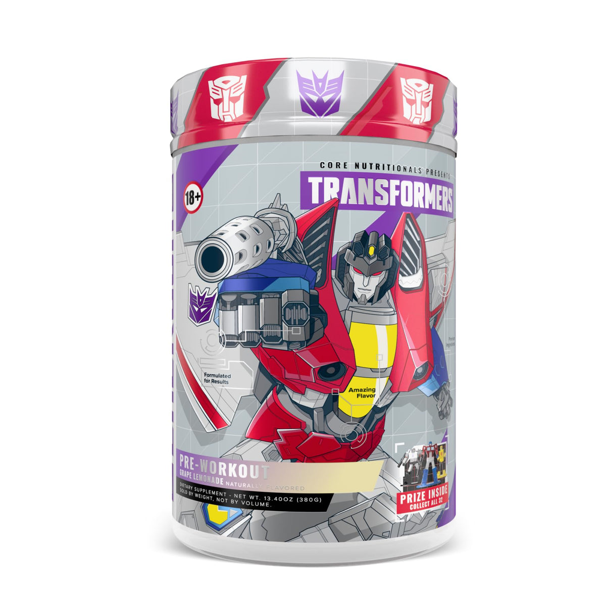 Core Nutritionals Energon Pre Workout bottle in grape lemonade for focused energy.