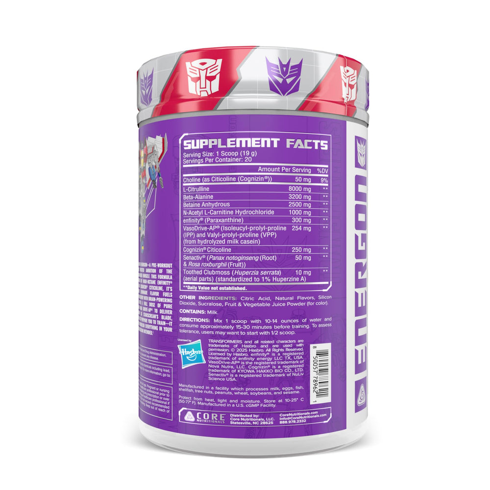 Energon pre workout scoop poured into a cup to showcase clean energy and focus.