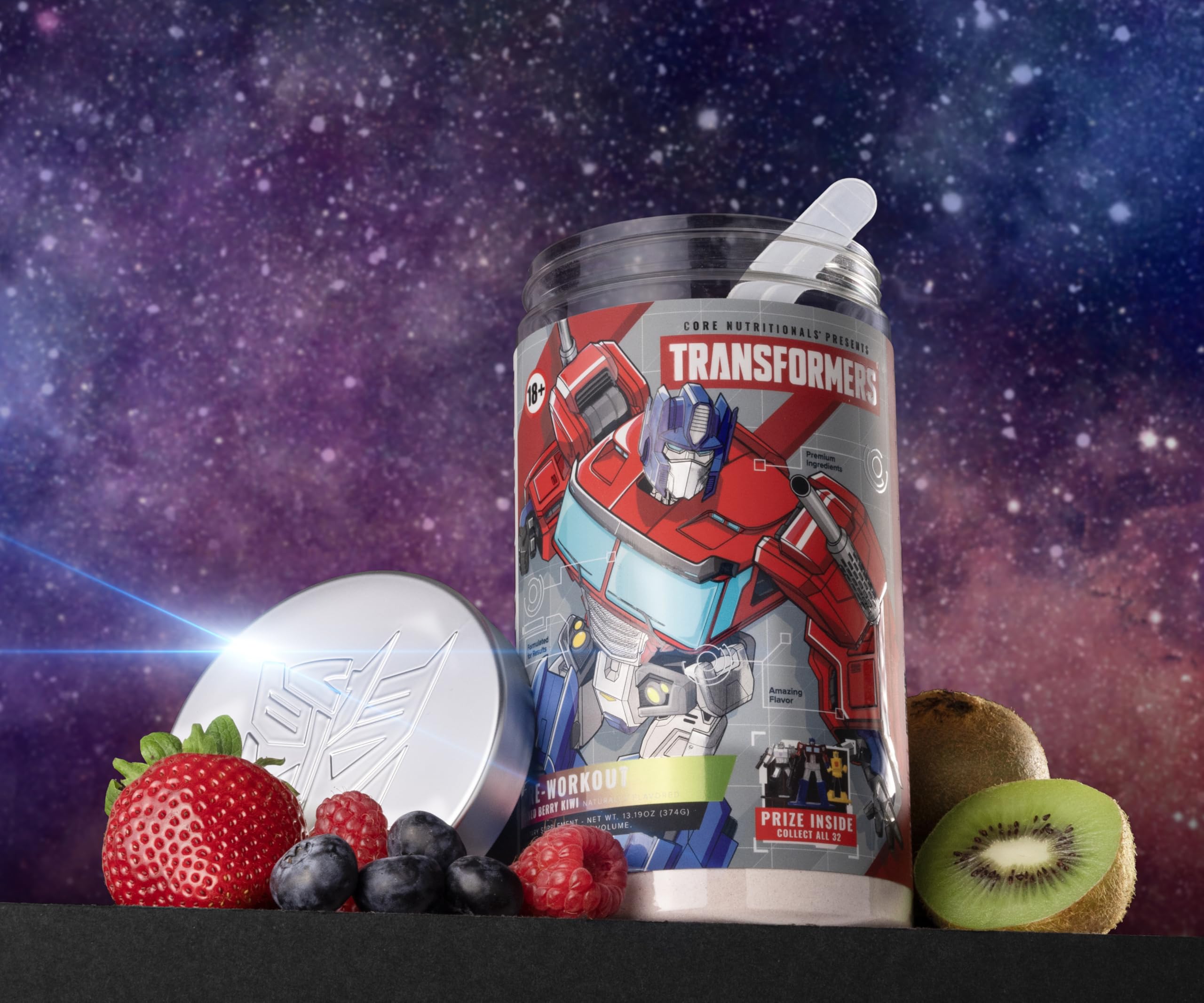 Energon Pre Workout serving glass displays vibrant color for a refreshing shake