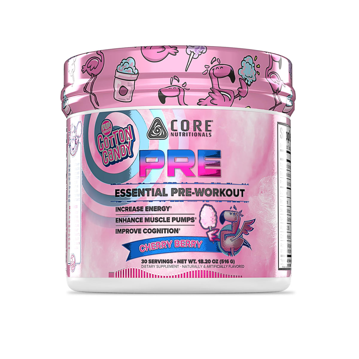 Core Nutritionals Essential Pre Workout bottle front view highlighting label and energy blend