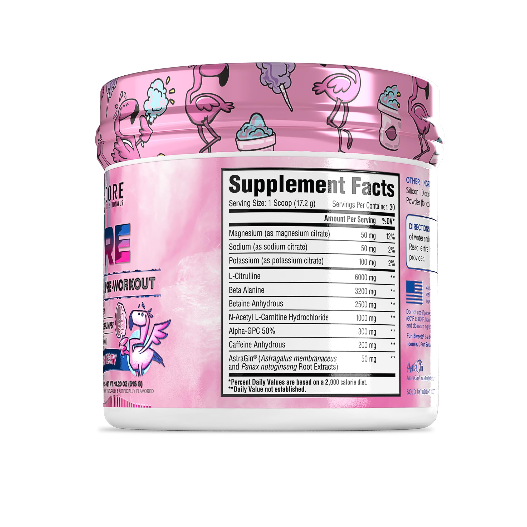 Core Nutritionals Essential Pre Workout poured serving with scoop and powder texture