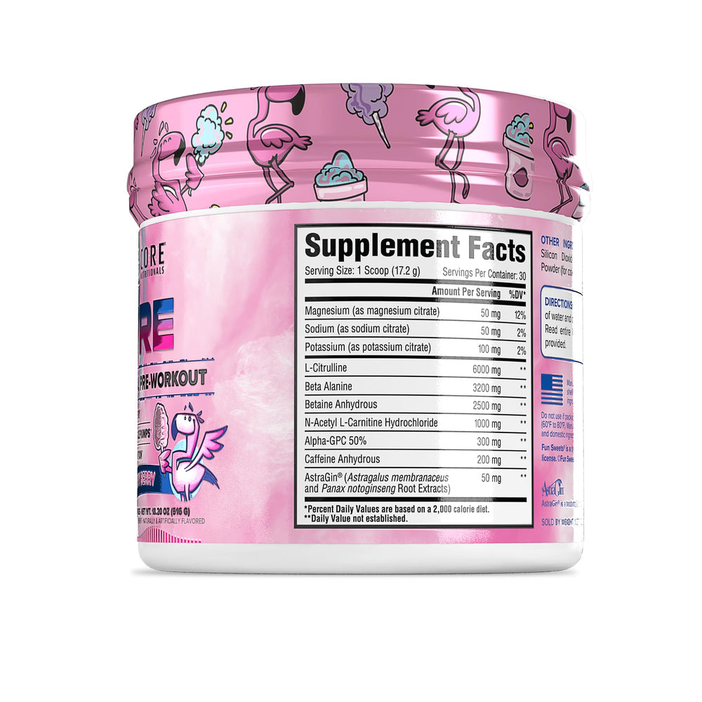 Core Nutritionals Essential Pre Workout poured serving with scoop and powder texture