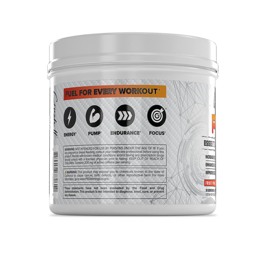 Core Nutritionals Essential Pre Workout scoop illustrating convenient dosing for workouts