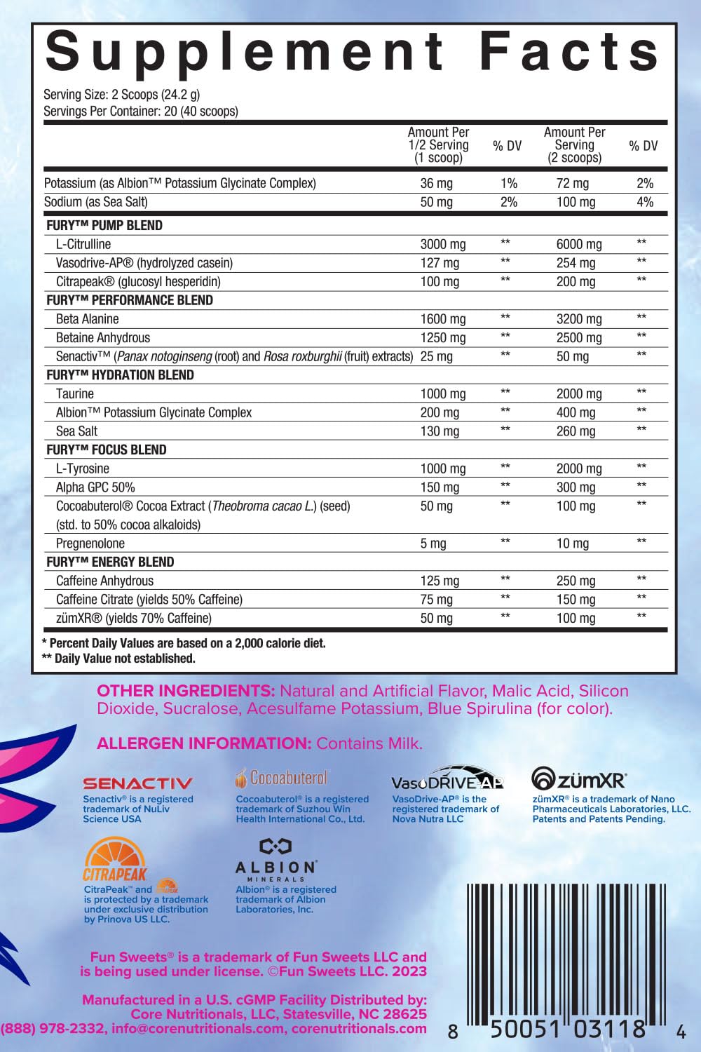 Core Nutritionals Fury V2 ingredient-graphics showing key compounds and benefits