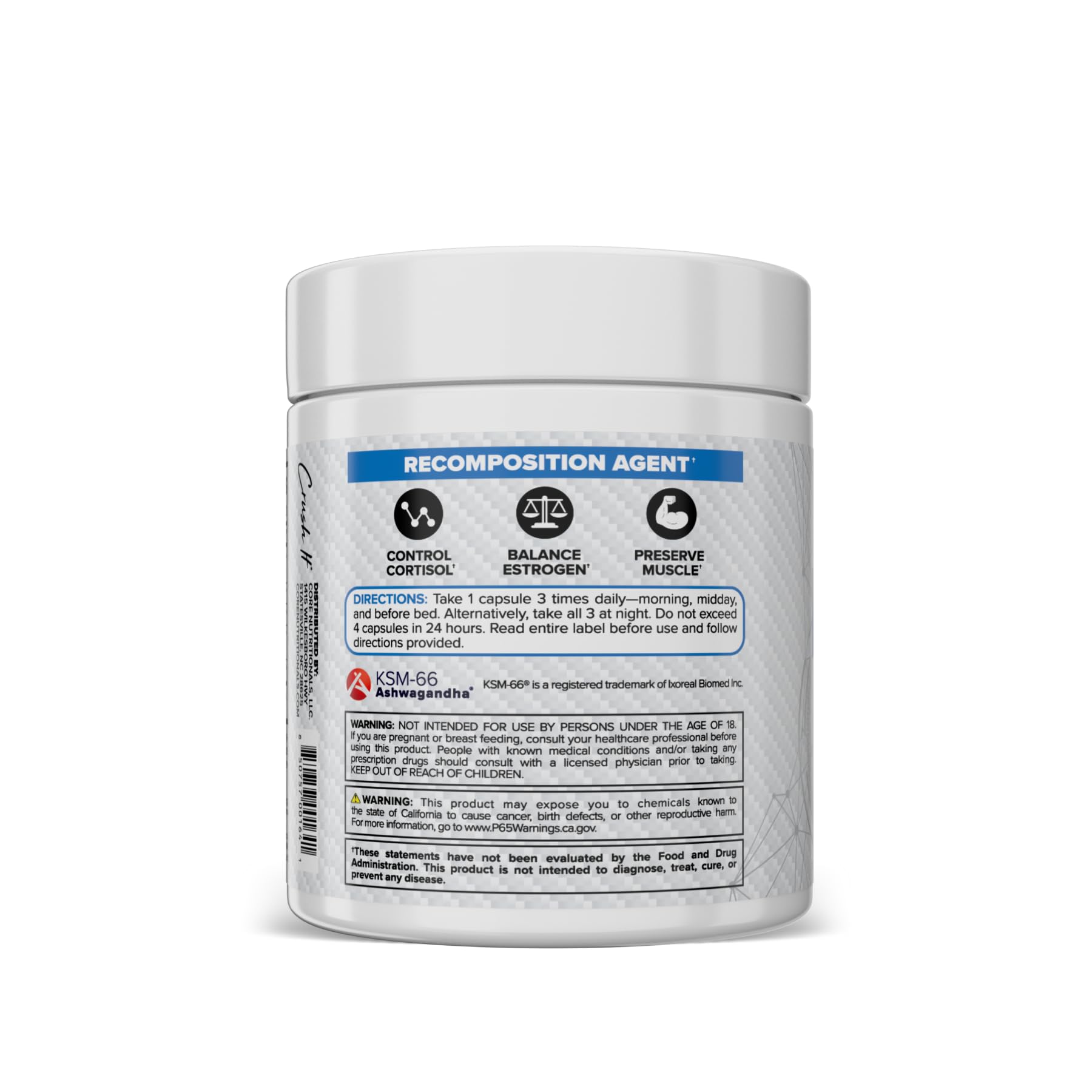 Close-up of Core Nutritionals HARD capsules highlighting high-quality ingredients for hormone balance support.