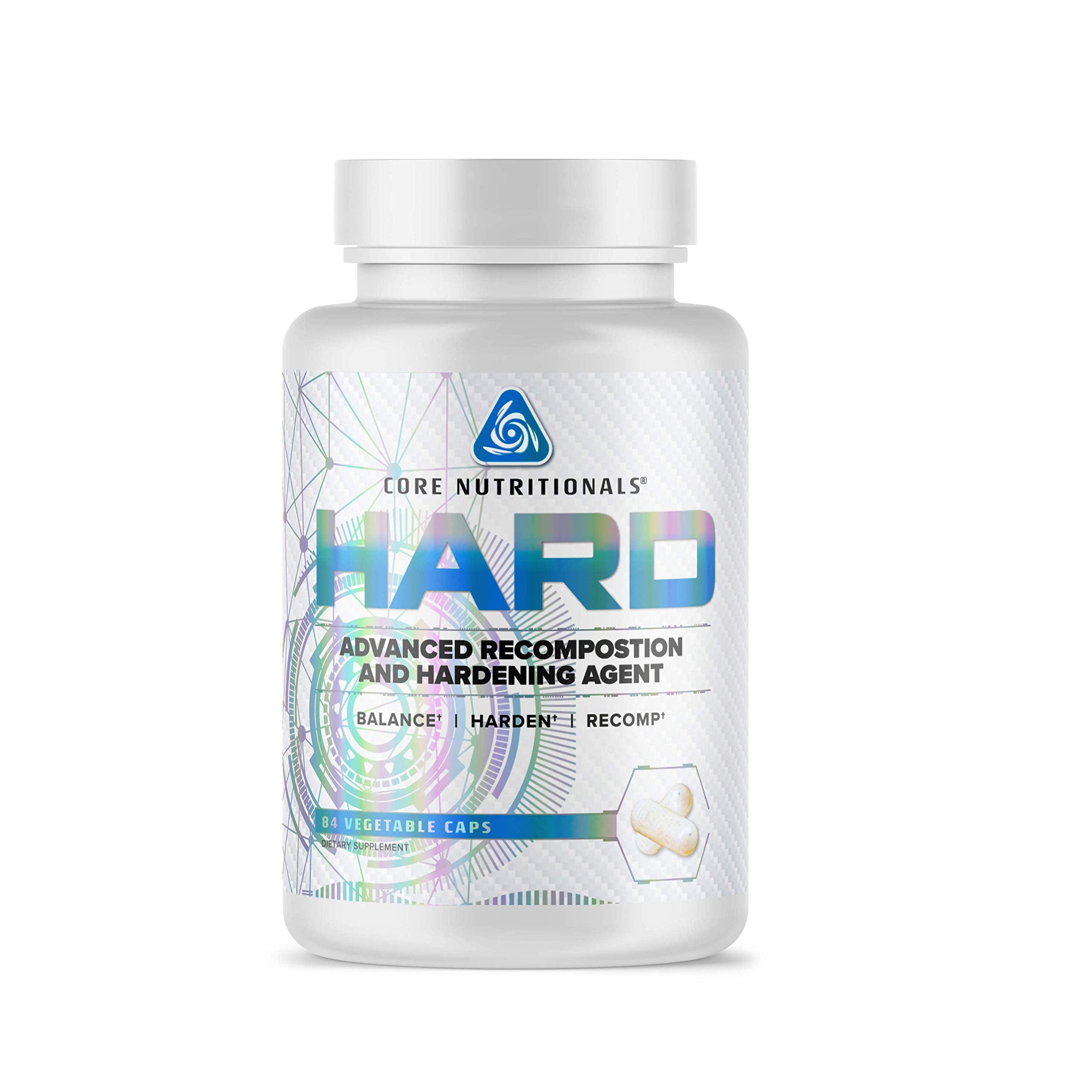 Core Nutritionals HARD bottle highlighting KSM-66, DIM, and L-Theanine for potential hormonal balance