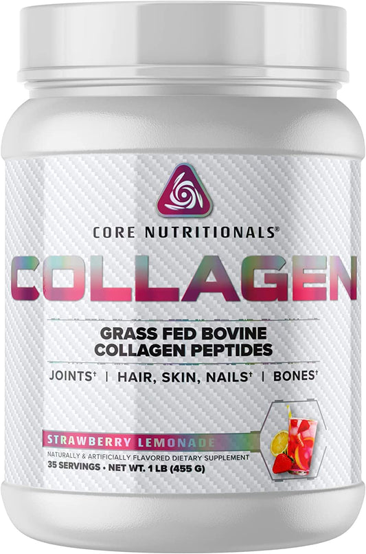 Core Nutritionals Hydrolyzed Collagen Peptides tub supports hair, skin, and nails.