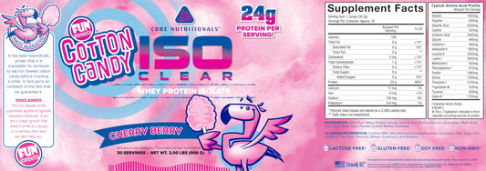 Core Nutritionals Iso Clear Whey Powder Scoop highlights convenient 24g protein servings.