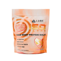 Core Nutritionals Iso Clear Whey Isolate orange cream tub shown for post-workout recovery.