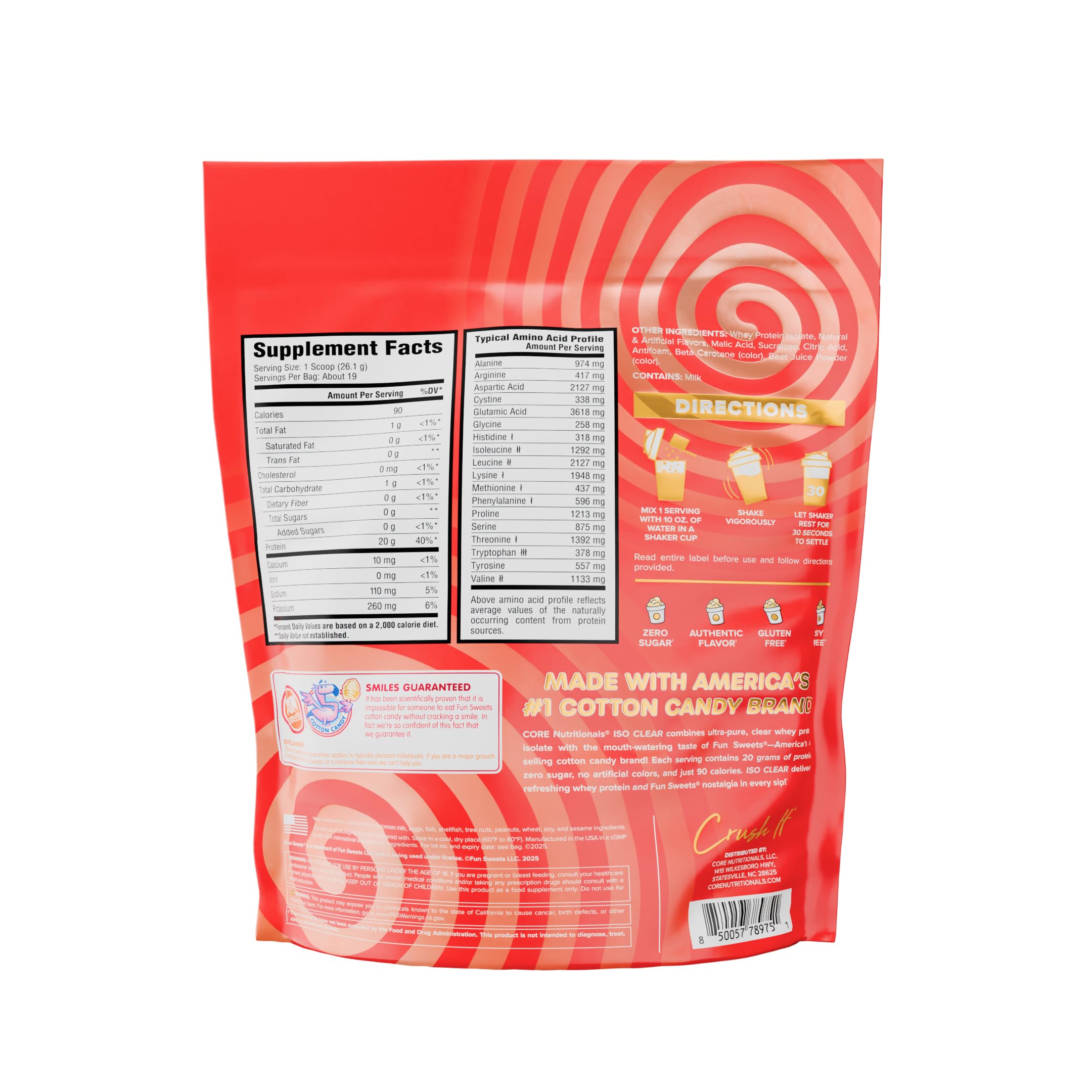 Core Nutritionals Iso Clear Whey Isolate pour glass shows a lactose-free, low-calorie protein option for light shakes.