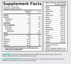 Core Nutritionals Iso Whey Chocolate Mint Cookie ingredients panel highlighting premium purity.