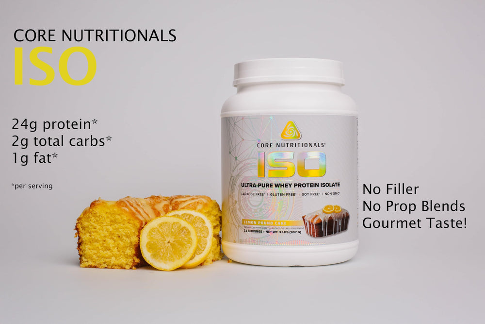 Core Nutritionals Iso Whey Protein Isolate canister emphasizes pure protein