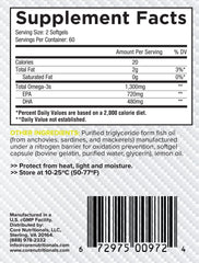 Core Nutritionals Omega High Purity Fish Oil label showing EPA and DHA details.