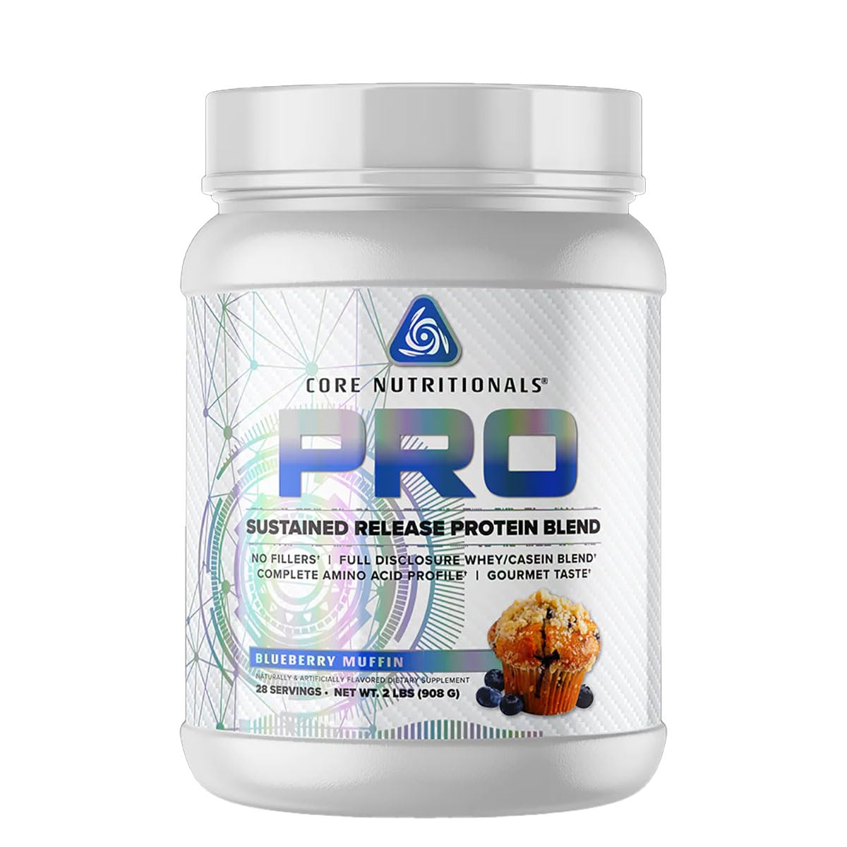 Core Nutritionals Pro Sustained Release protein Blueberry Muffin bottle showcases smooth texture and flavor