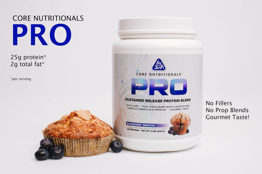 Core Nutritionals Pro Sustained Release protein Blueberry Muffin scoop ready to mix