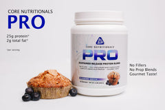 Core Nutritionals Pro Sustained Release protein Blueberry Muffin scoop ready to mix