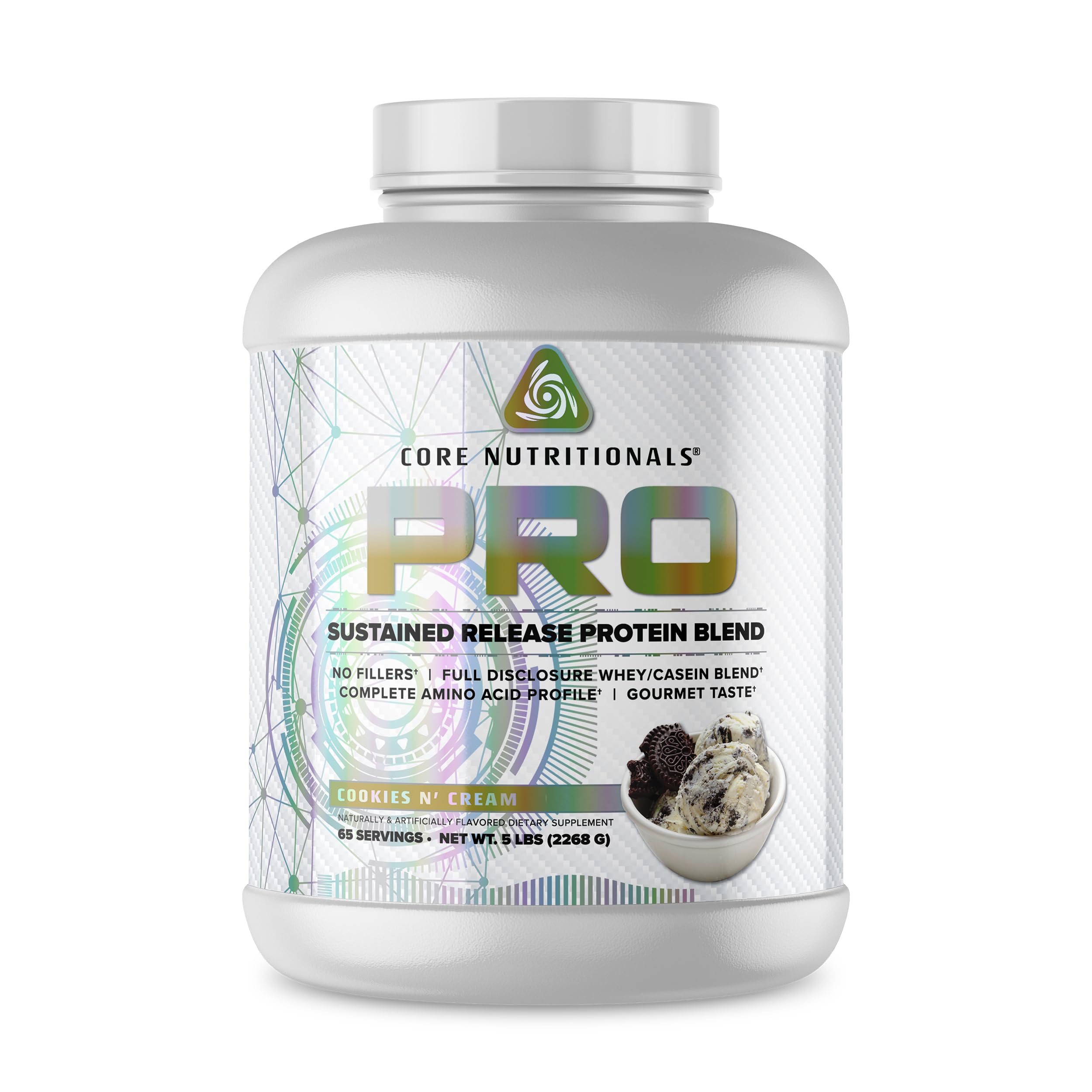 Core Nutritionals Pro Sustained Release bottle pour demonstrates post-workout recovery