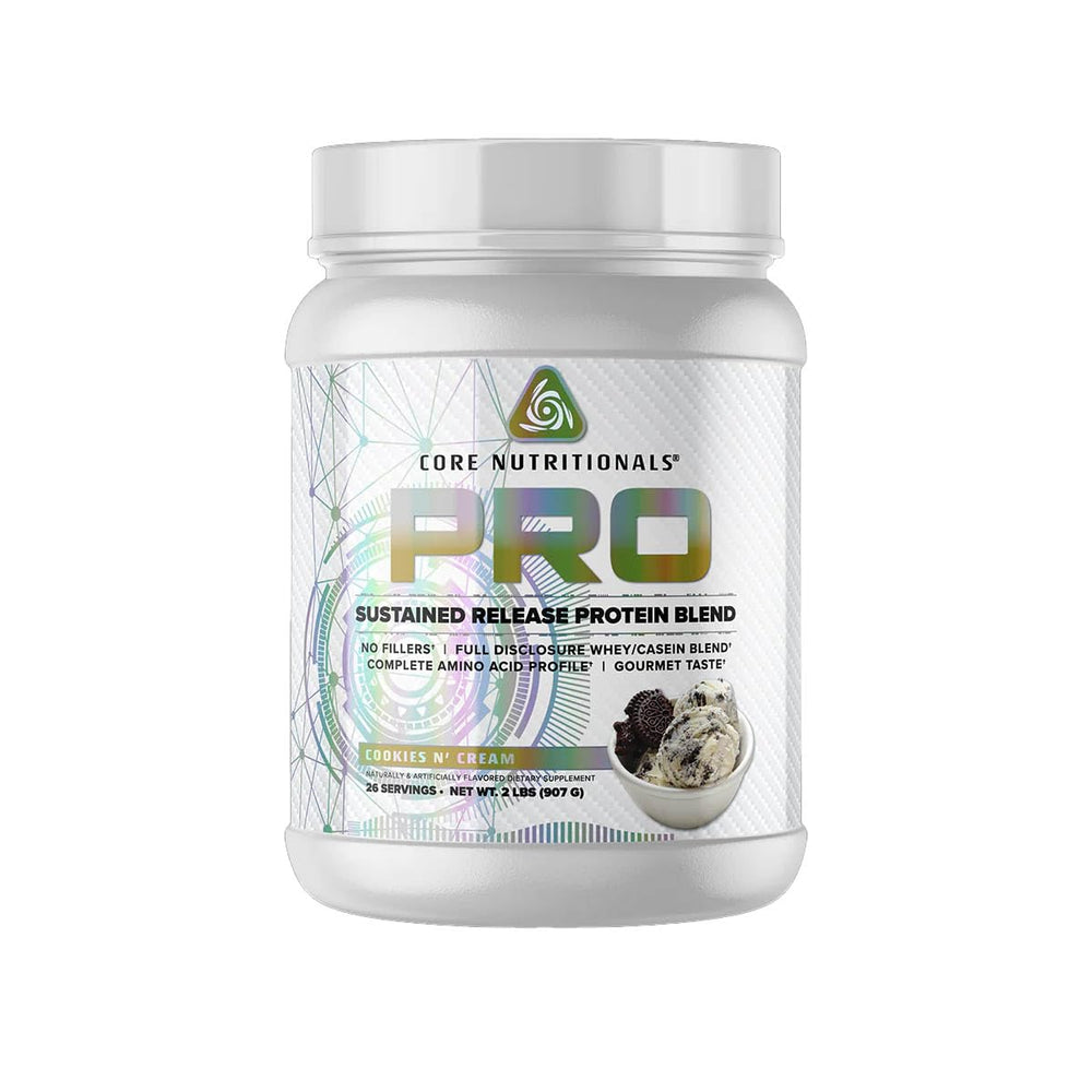 Core Nutritionals Pro Sustained Release Whey bottle shows premium protein for recovery