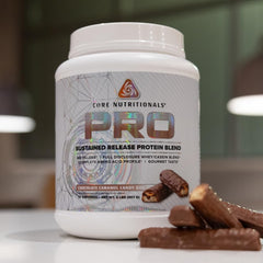 Core Nutritionals Pro Sustained Release Whey ingredients diagram highlights protein sources.