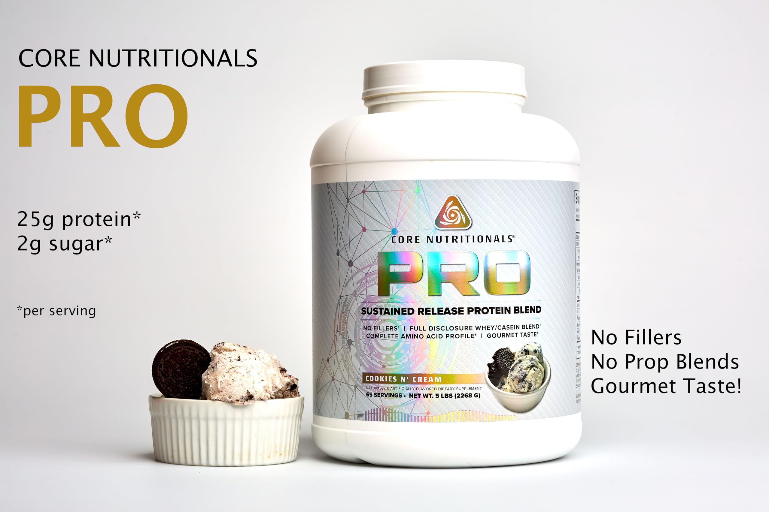 Core Nutritionals Pro Sustained Release whey label closeup shows amino acid profile