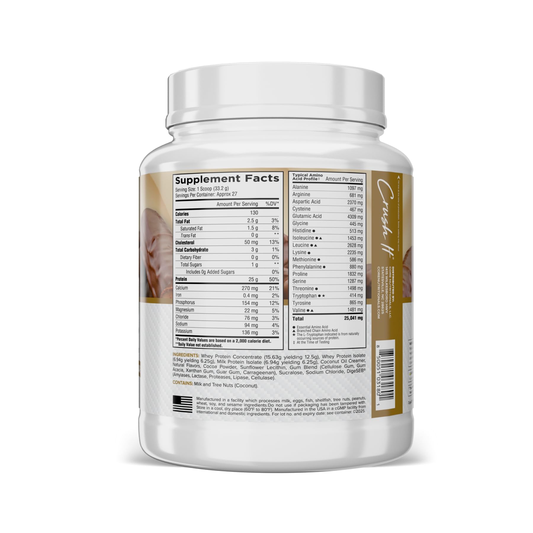 Core Nutritionals Pro Sustained Release Whey label closeup reveals trusted formula.