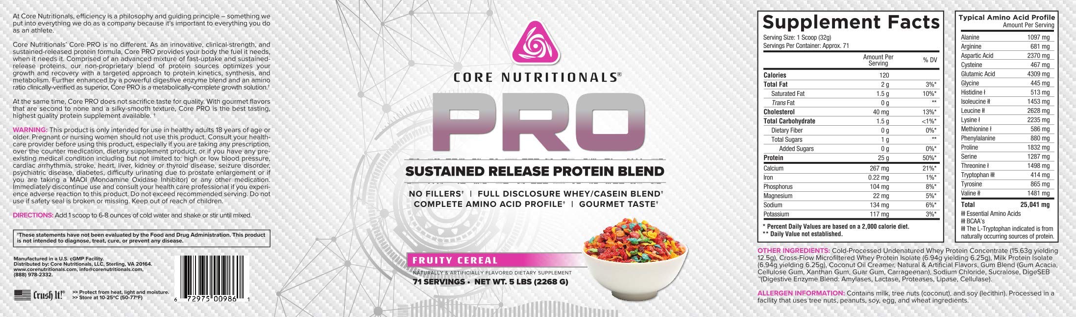 Core Nutritionals Pro Sustained Release Whey scoop in jar for easy mixing.