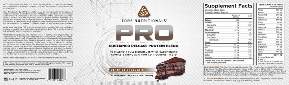 Core Nutritionals Pro Sustained Release whey serving scoop, easy mixing for workouts and steady protein supply.