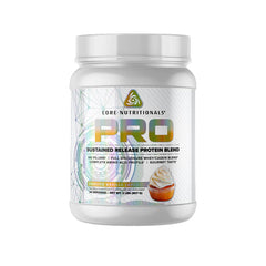 Core Nutritionals Pro Sustained Release whey tub front with Frosted Vanilla Cupcake branding