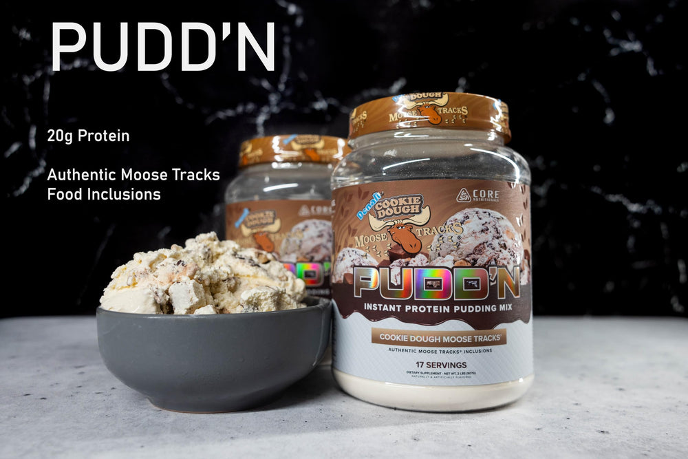 Core Nutritionals Pudd'n 2 lb tub highlighting 17 servings.