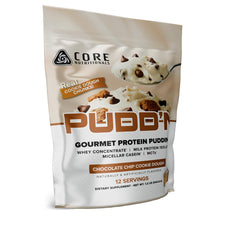 Core Nutritionals Pudd'n cookie dough dessert featuring real food inclusions for satisfying texture.