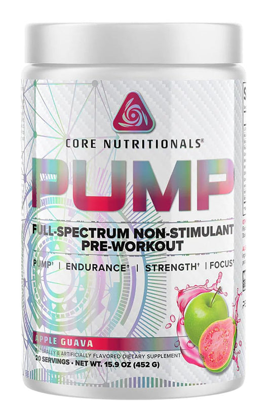 Core Nutritionals Pump apple guava bottle front showing premium pre-workout packaging