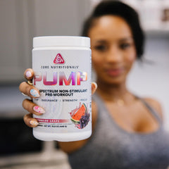 Core Nutritionals Pump Cherry Burst label shows N03T, PeakO2, and Alpha GPC.