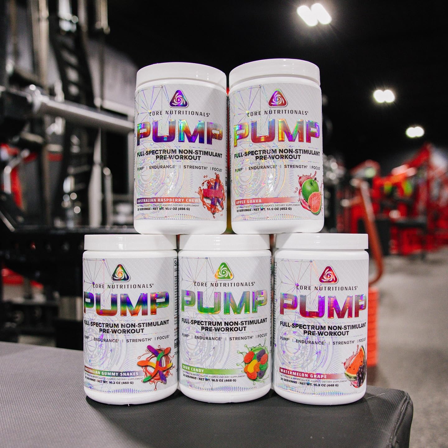 Label close-up highlighting N03T and PeakO2 ingredients in Core Nutritionals Pump