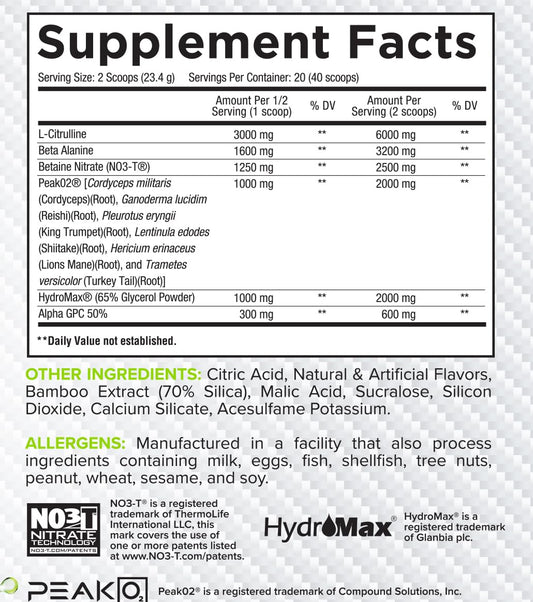 Core Nutritionals Pump scoop dispensing powder for precise pre-workout servings.
