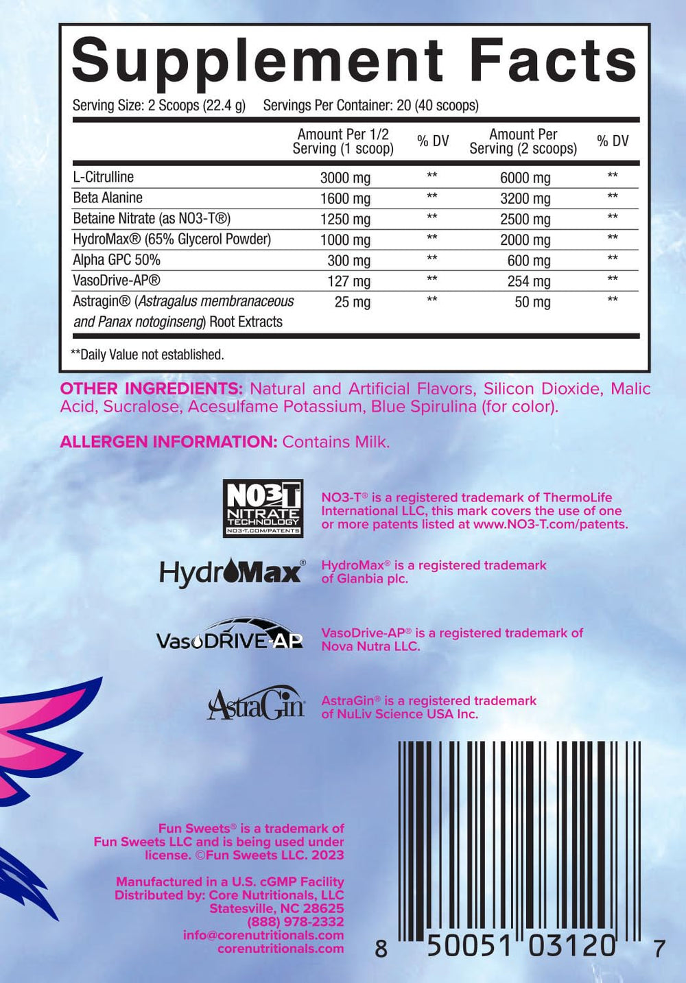 Core Nutritionals Pump scoop dispensing for precise dosing and consistent performance.