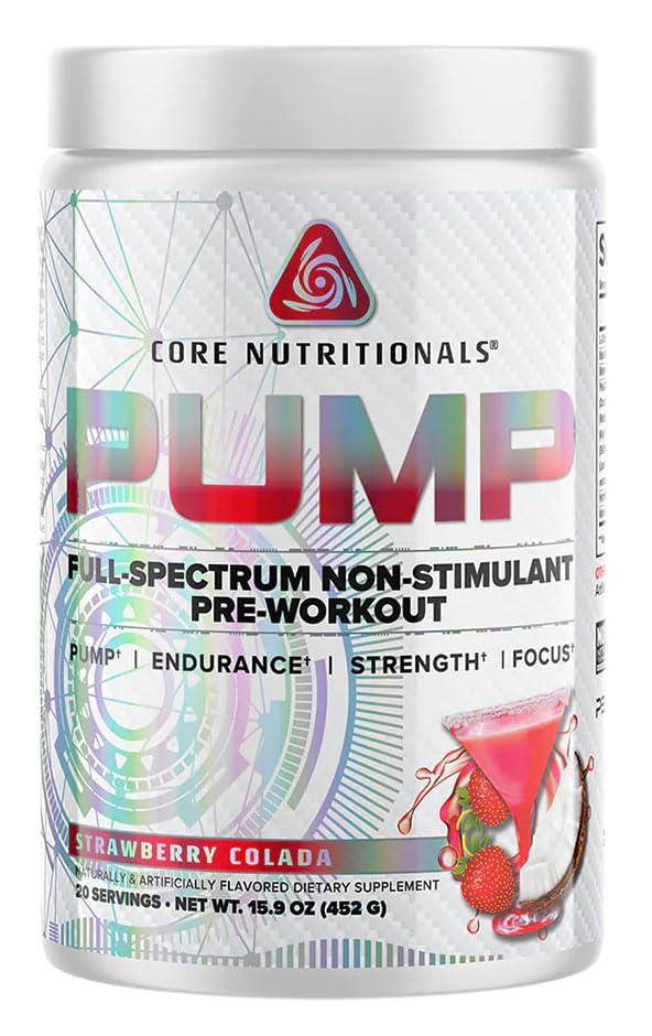 Core Nutritionals Pump bottle in Strawberry Colada, ideal for a non-stimulant pre-workout pump.